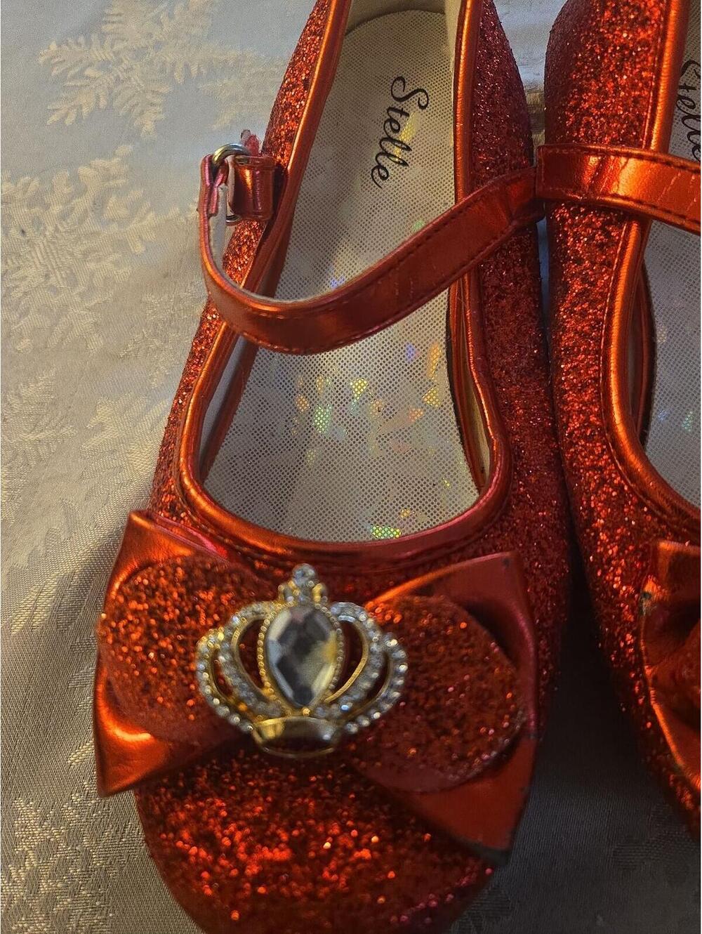 Stelle Sparkly Red Glitter Mary Janes Kids Size 2 Princess Dress Up Shoes - Picture 4 of 6